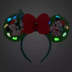 Disney Mickey And Minnie Mouse Loungefly Glow-in-the-Dark Holiday Ear Headband For Adults