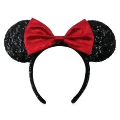 Disney Minnie Mouse Black Sequined Ear Headband With Red Bow