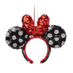 Disney Black With White Polka Dots And Red Bow Sequin Ear Headband Ornament
