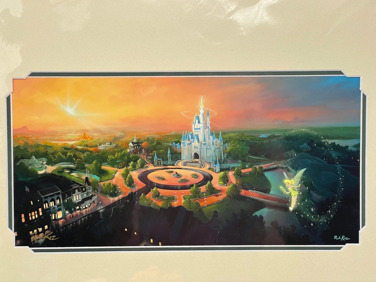 Disney “Magical Sunrise” Castle/Tinkerbell 14x18” Matted Print SIGNED Rob Kaz 3 Disney “Magical Sunrise” Castle/Tinkerbell 14x18” Matted Print SIGNED Rob Kaz
