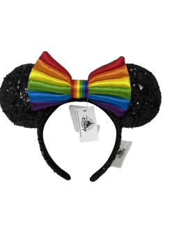 Disney Black Sequin Sequin Ears With A Rainbow Bow Minnie Headband