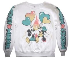 Disney Mickey Minnie Retro Castle With Balloons Pullover Sweatshirt M