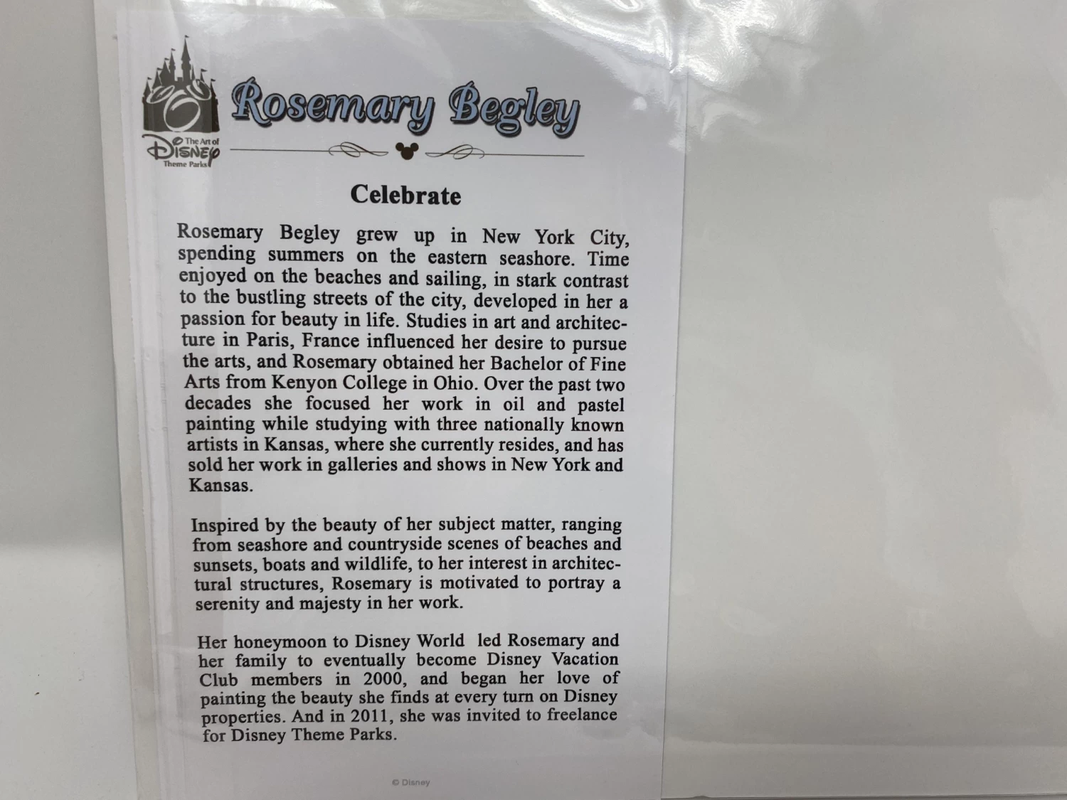 Disney World "Celebrate" Cinderella Castle By Rosemary Begley 11x14" Matted Prin 4 Disney World "Celebrate" Cinderella Castle By Rosemary Begley 11x14" Matted Prin - Image 2