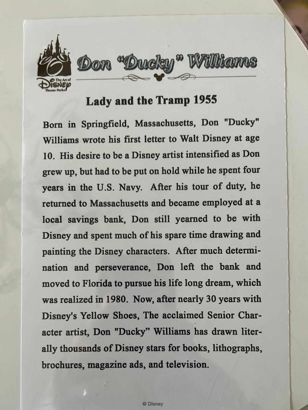 Disney "Lady And The Tramp 1955" By Don "Ducky" Williams 14x18" Matted Print 3 Disney "Lady And The Tramp 1955" By Don "Ducky" Williams 14x18" Matted Print - Image 2