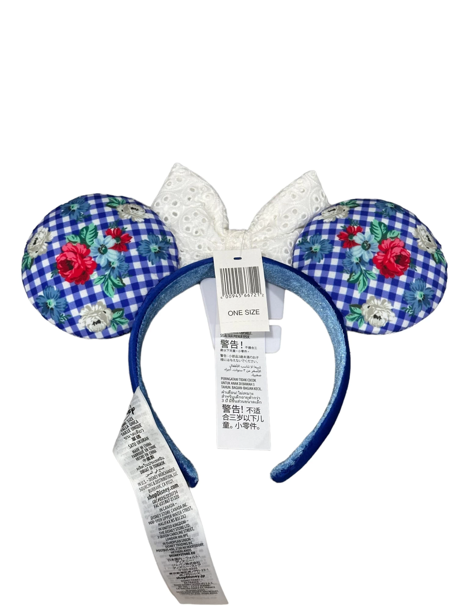 Disney Floral Cottage Blue Gingham Checkered Minnie Ear Headband With White Eyelet Bow 5 Disney Floral Cottage Blue Gingham Checkered Minnie Ear Headband With White Eyelet Bow - Image 3