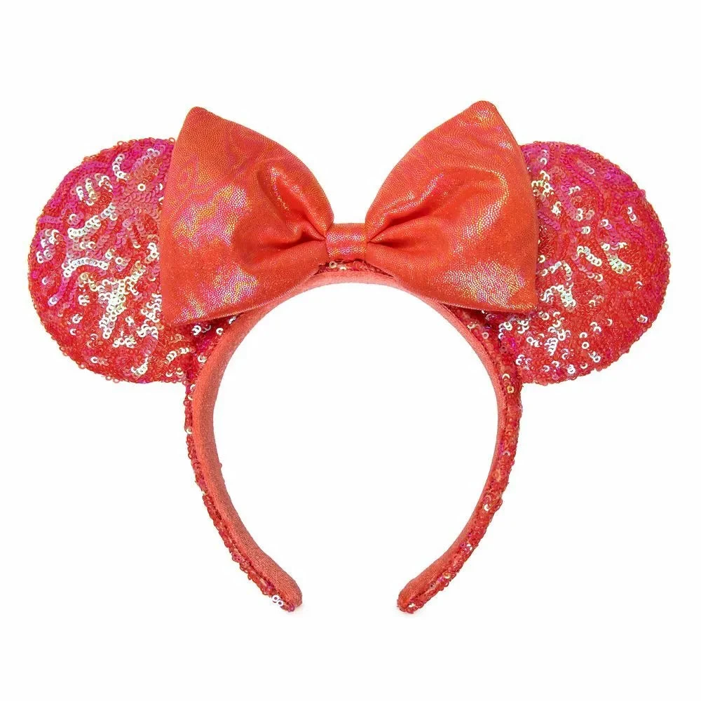 Minnie Mouse Sequined Ear Headband For Adults – Coral