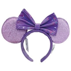 Disney Lilac Sparkle Glitter Minnie Mouse Ear Headband With Metallic Purple Bow